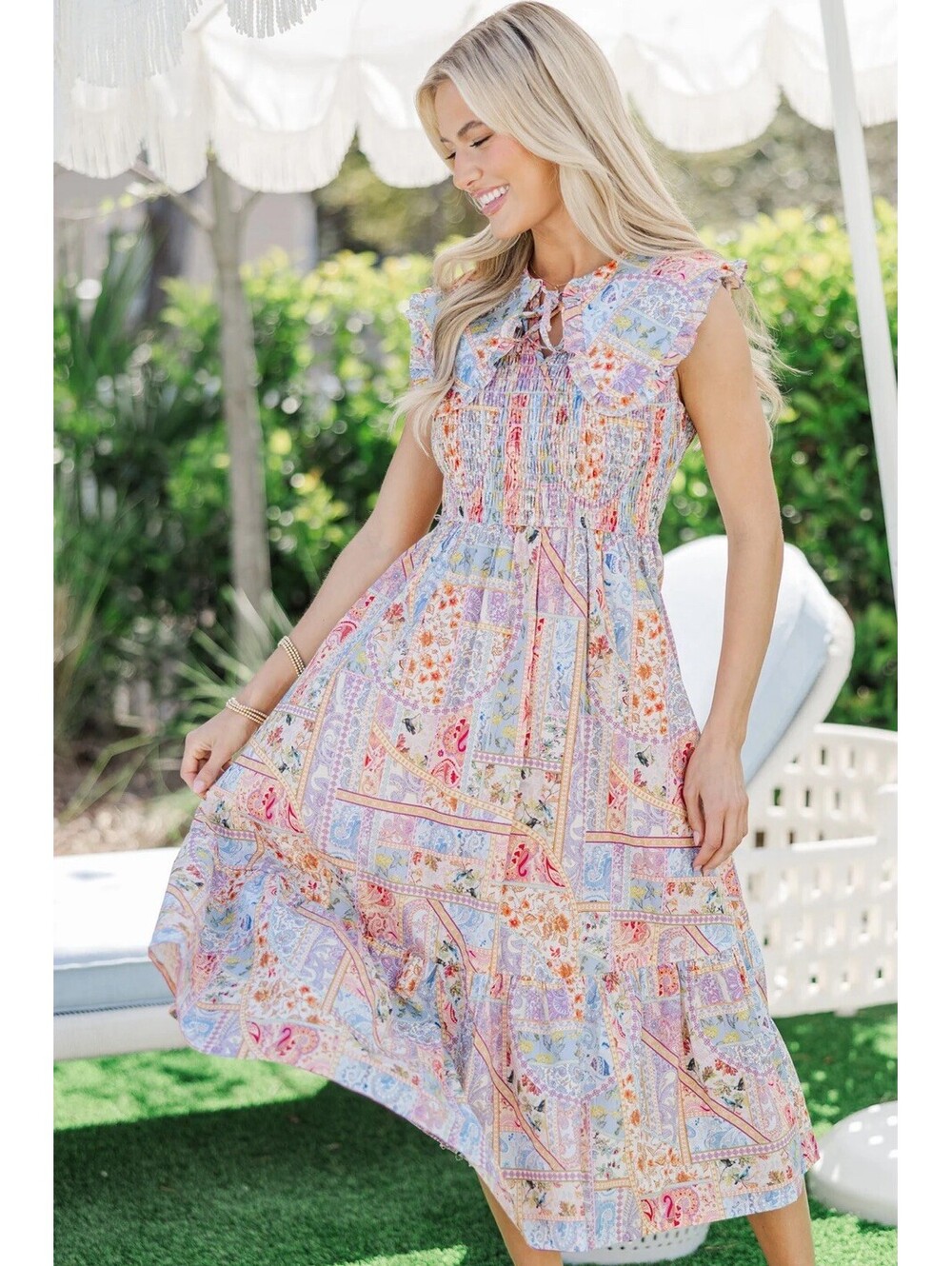 Umgee NWT Women’s Large Just Relax Pink Floral Preppy Southern Midi Dress